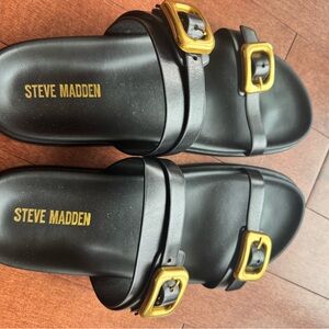 Steve Madden Black Sandals with Gold Buckles